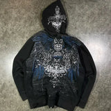 Men's Y2K Goth Zip-Up Hoodie – Gothic Pattern Graphic Sweatshirt – Harajuku Hip Hop Streetwear