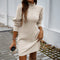 Women’s Pearl-Embellished Sweater Dress – Elegant Round Neck Long Sleeve Maxi