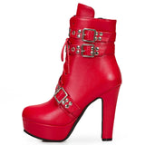 Damen Plateau Stiefeletten elegant mit seitlichem Reißverschluss – Schnür-Stiefeletten mit hohem Absatz
