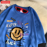 Cute Smiling Face Graffiti T-Shirt - Women's Fun Graphic Cotton Tee
