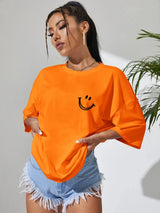 Damen Oversized Baumwoll Streetwear Top mit auffälligem Smile-Motiv