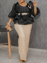 Luxury African Bodycon Maxi Dress – Elegant Puff Sleeve Evening Gown