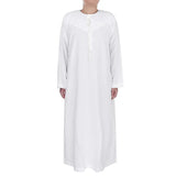 Herren Weiß Muslimischer Jubba Thobe | Langarm Rundhals Islamischer Kaftan