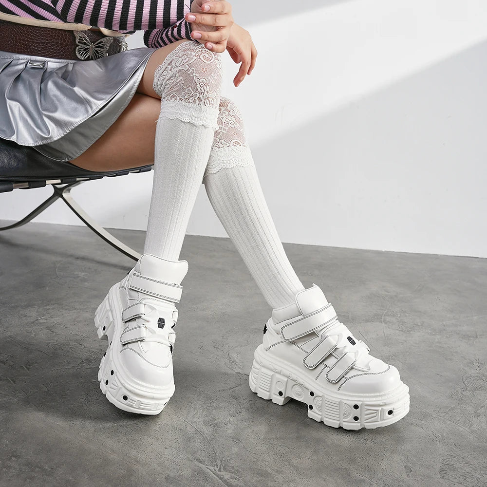 Women’s Punk New Rock Gothic White Platform Ankle Boots