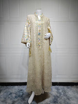 Damen bestickte Abaya für Partys | Elegante muslimische Jalabiya Marokko Kaftan
