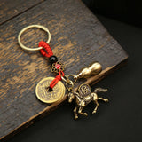 Vintage Horse Good Luck Keychain with Red Silk Knot | Wealth & Prosperity Pendant for Bags