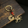 Vintage Horse Good Luck Keychain with Red Silk Knot | Wealth & Prosperity Pendant for Bags