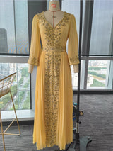 The "Saffron Royale" Gown – Signature Yellow Diamond Embroidery Kaftan – Luxury Morocco Party Dress