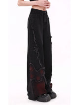 Damen Harajuku Y2K Baggy Jeans | Ästhetische Jeanshose mit Schmetterlings-Print