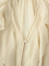 Women’s Sexy Semi-Sheer Ruffle Blouse | V-Neck Long Sleeve Button-Down Shirt