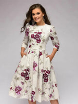 Damen Vintage Plissiertes Tunika-Kleid mit Print – Elegantes A-Linien-Partykleid