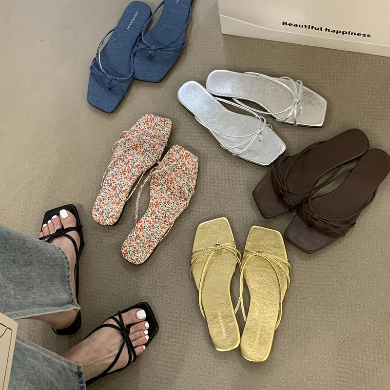 Damen Bequeme Strand-Flip-Flops – Lässige Slip-On-Pantoletten, Modische Anzieh-Slides