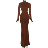 Sexy rückenfreies Rollkragen-Maxikleid – Damen Abendkleid Langarm Party