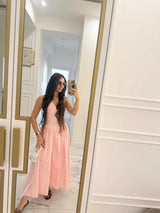 Summer Women’s Sexy Backless Pink Plaid Halter Dress – Elegant Low Waist Party Dress