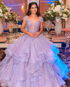 Purple Lace Embroidery Fairy Prom Dress | Glitter Fluffy Ruffle Gown