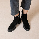 Women’s Genuine Leather Ankle Boots – Pointed Toe Chunky High Heel Boots