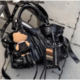 The Noir-Rebel Silhouette Retro Pleated Motorcycle Bag