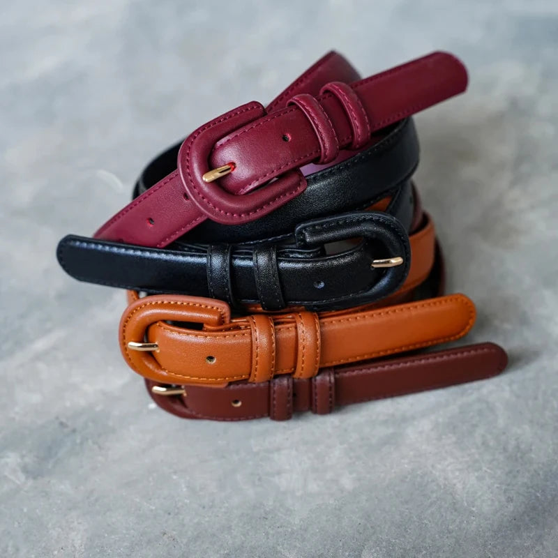 Damen Luxus-Schmaler Ledergürtel – Dünner Designergürtel mit Vintage-Schnalle