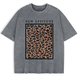 Damen Oversized Washed Cotton Top mit auffälligem Leopardenprint