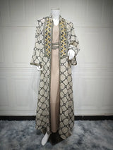 Muslim Women’s 2-Piece Abaya Set | Embroidered Open Cardigan with Inner Dress