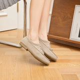 Damen-Loafer aus echtem Rindsveloursleder – Flache Schuhe mit eckiger Zehenpartie