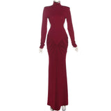 Sexy rückenfreies Rollkragen-Maxikleid – Damen Abendkleid Langarm Party