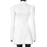 Elegantes Damen-Minikleid mit Schnürung – Retro-Kleid mit Stehkragen und langen Ärmeln, sexy schmales A-Linien-Partykleid