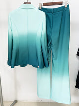 Women's Single Button Ombré Print Blazer & Slim-Fit Flare Pants