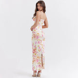 Women's Elegant Floral Print Spaghetti Strap Maxi Dress
