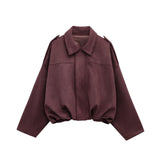 High Street Fashion Suede Bomber Coat - Lapel Long Sleeve Winter Jacket