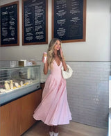 Summer Women’s Sexy Backless Pink Plaid Halter Dress – Elegant Low Waist Party Dress
