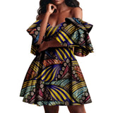 African Off-Shoulder Mini Dress High-Waist Ankara Party Dress For Women