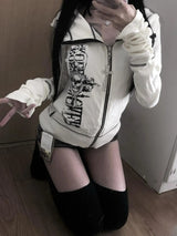 Damen Harajuku Gothic Hoodie Mantel – Y2K Subkultur Sweatshirt