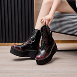 Damen-Stiefeletten aus echtem Leder – Kurzschaftstiefel mit Plateauabsatz