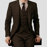 Herren 3-teiliger Tweed-Anzug – Slim Fit Business-Anzug, Gentleman Hochzeitsanzug Blazer, Weste & Hose