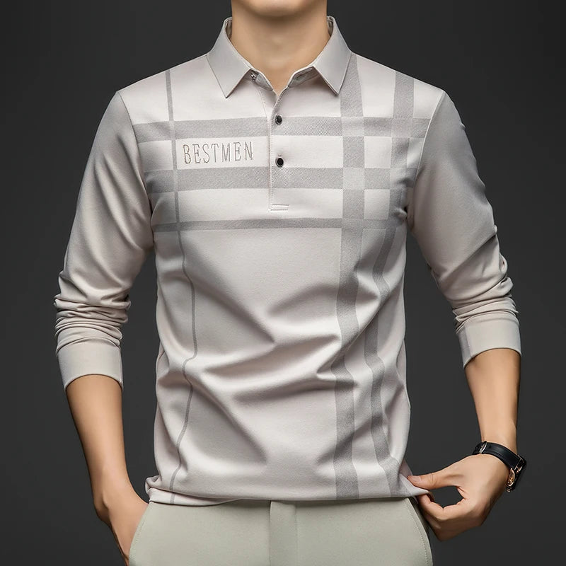 Herren Langarm Kariertes Poloshirt – Frühling Herbst Lässiges Golf Oberteil