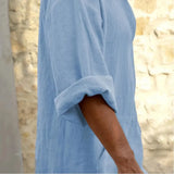 Herren langes Baumwolle Leinen Jubba Thobe – V-Ausschnitt Muslim Arabisch Islamischer Kaftan
