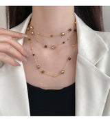 Long Tiger Eye Stone & Pearl Beaded Necklace for Women – Elegant Sweater Chain Necklace