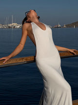 Women’s Gold Ring Halter Backless Maxi Dress
