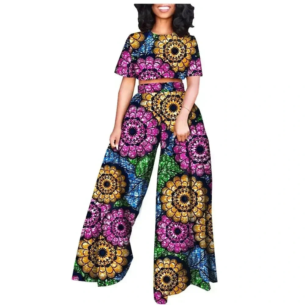 Ankara Print Short Blouse and Pants Tracksuit, Traditional Dashiki Clothing