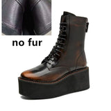 Damen-Stiefeletten aus echtem Leder – Kurzschaftstiefel mit Plateauabsatz