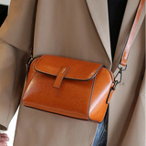 Oil Wax Cowhide Genuine Leather Crossbody | Fashionable Small Shell Bag