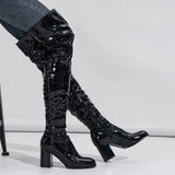 Damen-Overknee-Stiefel aus Lackleder – Sexy High-Heel-Overknee-Stiefel