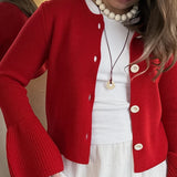 Gerippte Patchwork-Strickjacke für Damen – Locker sitzende Langarm-Strickjacke in Uni