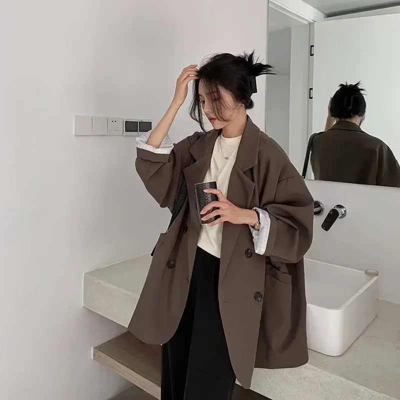 Damen Vintage Blazer mit lockerer Passform – Herbstlicher schicker zweireihiger Anzugblazer