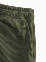 Women's Corduroy Pants Texture Straight-Leg Trousers with Drawstring Waist & White Piping