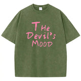 Women's Oversized Washed Cotton Top with Dark Aesthetic Letter Print