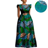 The "Heritage Queen" Floor-Length Gown: Bold Ankara Wax Cotton Dress with Short Sleeves
