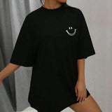 Damen Oversized Baumwoll Streetwear Top mit auffälligem Smile-Motiv