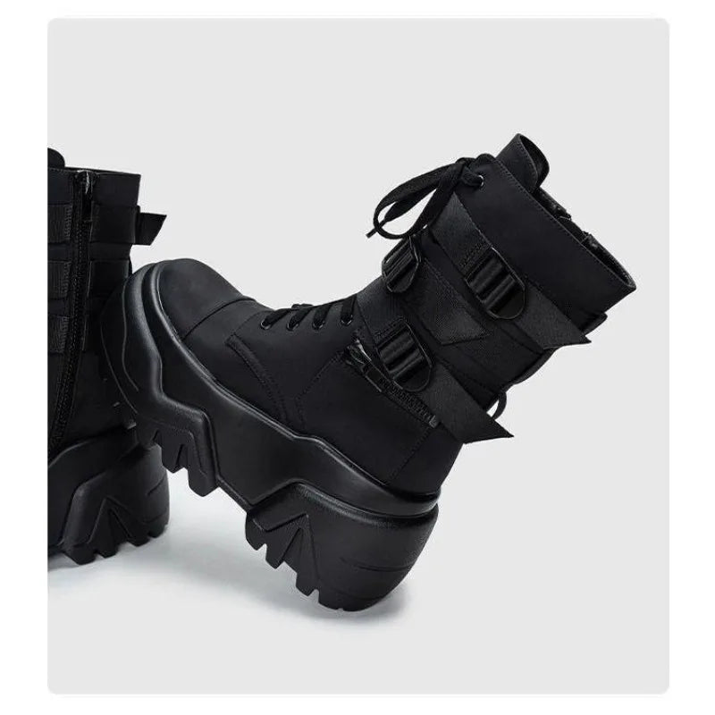 Women’s 9cm Chunky Platform Punk Wedge Ankle Booties